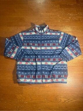 90s Vintage Multicolored Graphic Fleece Zip Up Jacket